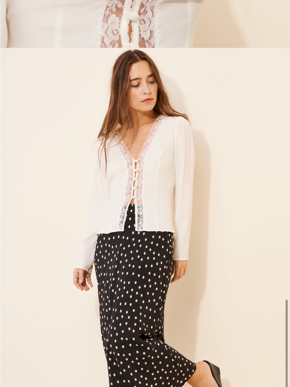 Kourt Lace-Trim White Long Sleeve Top